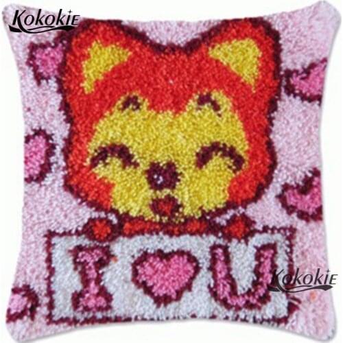 DIY embroider needlework kits Handmade 3d carpet embroidery carpet cross stitch kits Latch hook cartoon pillow fox cushion 43x43