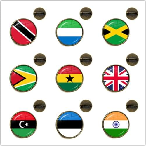 National Flag Brooches Trinidad,Sierra leone,Jamaica,Guyana,Ghana,UK,Libya,Estonia,India Glass Cabochon Collar Pins For Women