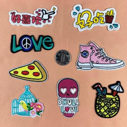 50pcs/Lot Embroidery Patches Letters Clothing Decoration Accessories Shoes Pizza Weird Stuff Diy Iron Heat Transfer Applique