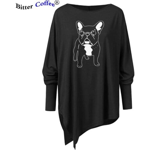 NEW women Irregular shirt cotton french bulldog print t shirt women casual dog print t-shirt for girls women Irregular tops