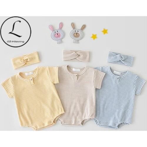 2021 Summer New Baby Clothes Striped Climbing Clothes Colorless Solid Color Soft Toddler Jumpsuit Korea Sleeveless Baby Jumpsuit