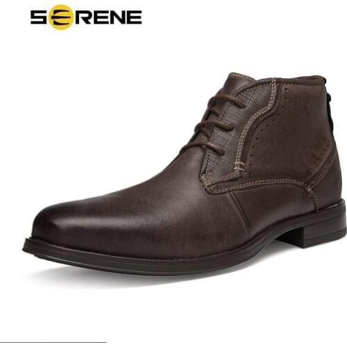 SERENE Brand New Mens Boots Genuine Leather Oxford Dress Shoes Male British 5CM Increased Party Shoe Mens Winter Business Point