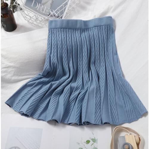 Autumn Winter Mini Knit Skirt Women Twist Pleated Skirts Black Beige Basic Knitting Preppy Tutu Skirts Female faldas mujer