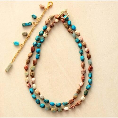 Etenity Natural Stone Lariat Necklace Imperial Jaspers Y Necklace Bohemian Jewelry for Women Girls Dropshipping