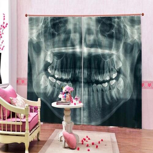 Custom All Size Check film teeth image Curtain Photo Print For Living room Bedroom Blackout Drapes Sets (Left and Right Side)