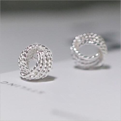 925 Sterling Silver Cute Mini A Ball Of String Stud Earrings For Women Girls Kids Student Fashion Korean Minimalist JewelryES435