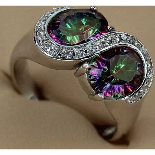 SHUNXUNZE Rainbow Mystic stone Punk Fashion wedding rings for men and women 2019 alibaba-express Rhodium Plated R3276 size 6 7 9
