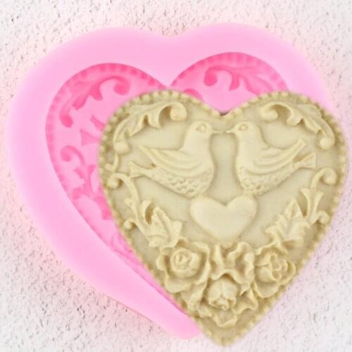 Love Heart Shape Silicone Molds Birds Rose Flower Fondant Mold Wedding Cake Decorating Tools Candy Resin Clay Chocolate Moulds