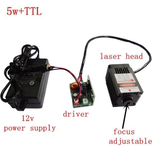 Blue-violet laser module 5000mW for mini laser engraving machine with lamp holder heatsink High power wavelength 450 nm Focus