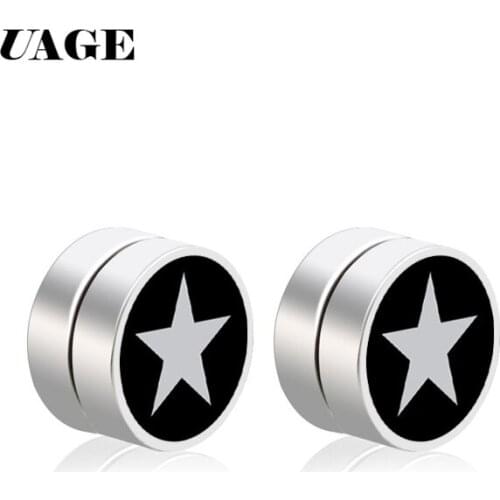 UAGE 1 Pair Magnetic Round Stud Earrings For Men Boy 316l Stainless Steel Magnet Earing Jewelry Don't Need Ear Canal
