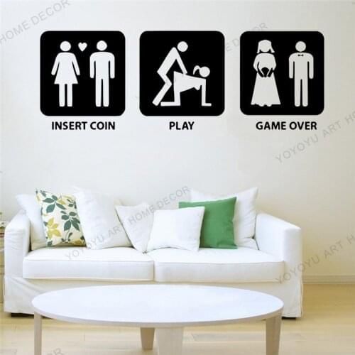 Insert Coin play Game Over process Gamer wall decal Game wall Sticker Controller video game wall decor for club or Bedroom wx146