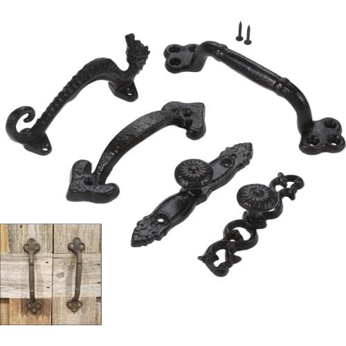 Iron Pull Heavy Duty Antique Door Knobs Handle w/screw Hollow/Solid/Sea Horse/Flower/Heart Vintage Bathroom Kitchen Furniture