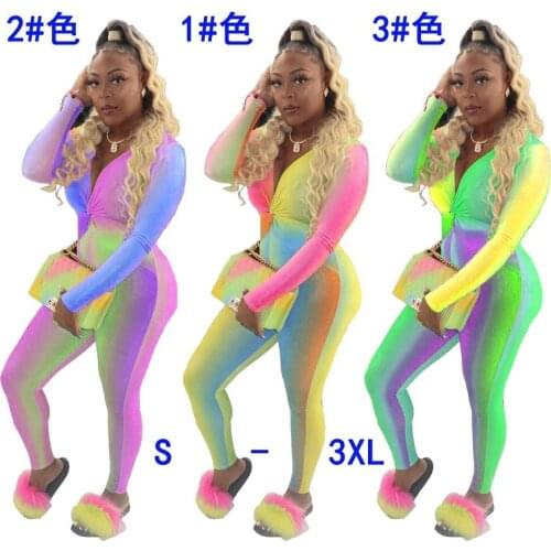 Fashion rainbow print cross knot slim V-neck Jumpsuit for women
