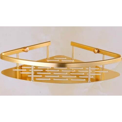 Bathroom Gold Triangle Shelf Wall Mounted Corner Basket Floating Shelves Shampoo Soap Hair Dryer Holder etagere mural repisa