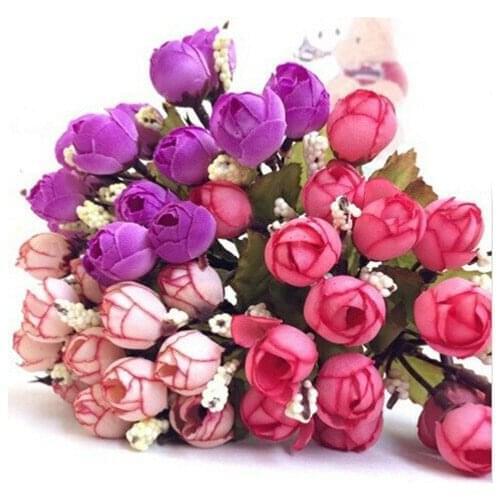 15 Heads Mini QQ Rose Buds Artificial Flowers Artificial Simulation Flowers Home Decoration Green Plant Potted Plants