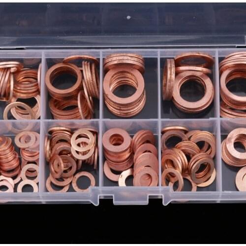 200pcs Sealing Copper Washer Solid Gasket Seal Ring Tool Sump Plug Washers Set Auto Marine Car Hardware Accessories M5 M6 M8 M12