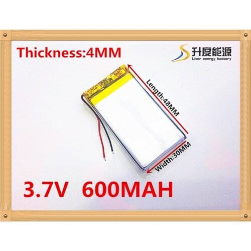 3.7V,600mAH,[403048] PLIB / polymer lithium ion / Li-ion battery for GPS,mp3,mp4,cell phone,speaker,DVR RECORDER