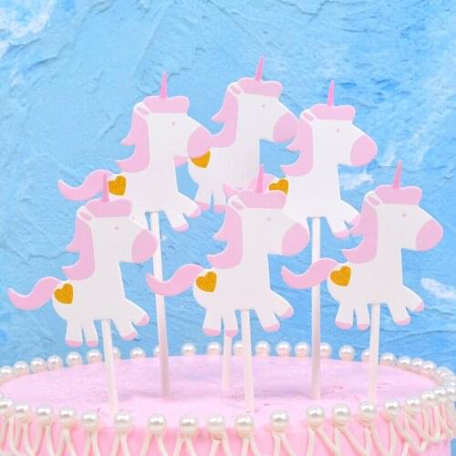 5bags 30pcs DIY Cartoon Pink Unicorn Cake Decor Ice-cream Cupcake Toppers Picks Kids Birthday Party Decor Baby Shower Supply