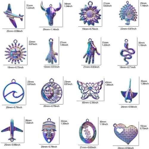 5Pcs/Lot Rainbow Color Plane Butterfly Sunflower Peacock Charms Diy Pendant Women Keychain Earrings Jewelry Wholesale