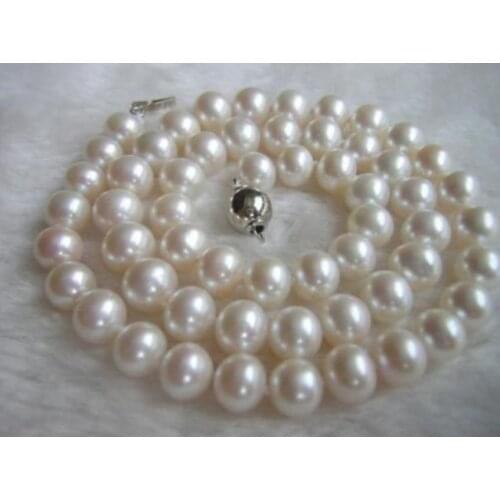 9-10mm 18"AAAA Akoya White Pearl Strand Necklace Handmade