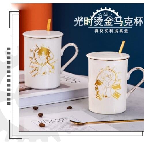 Anime Shiguang Daili Ren Cheng Xiaoshi Lu Guang Cosplay Ceramic Coffee Water Mug Cup Gold Stamping Fashion Spoon + Cup + Lid