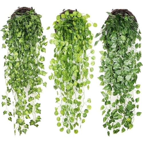 Balcony Loft decor Green Plant Grape potato Watermelon Ivy Leaf Artificial Flower wall hanging Rattan Vine Garland