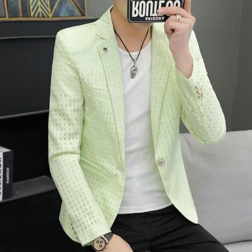 Plaid Blazer Mens Slim Fit Blazer Slim Masculino Business Casual Mens Stylish Blazer Spring Autumn Dot Striped Blazers Mens