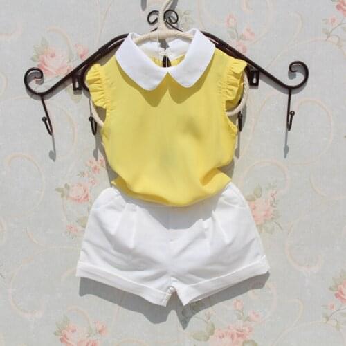 2018 Summer Girls Blouse Shirts Kids Sleeveless White Yellow School Girl Tops Baby Toddler Teenage Childrens Clothing JW3603A