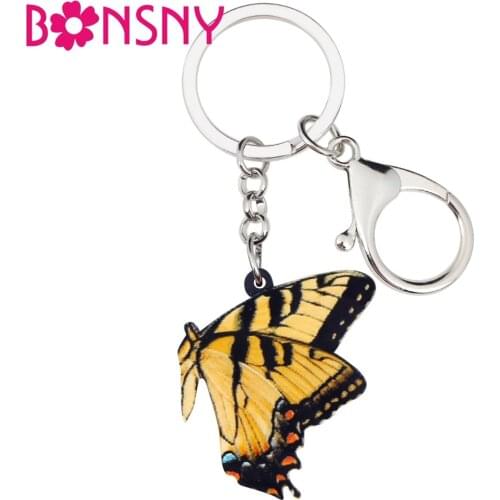 Bonsny Acrylic Papilio Machaon Butterfly Key Chains Keychain Rings Fashion Insect Jewelry For Women Girls Bag Purse Charms Gift