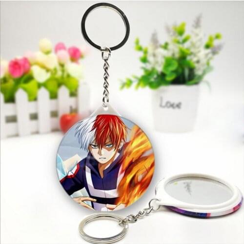 Anime My Hero Academia Todoroki Shoto Cartoon Keychain with Makeup Mirror Keychain Lanyard