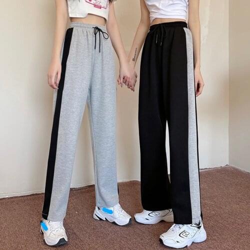 Dropshipping 2021 summer Sweatpants black Gray Sports casual Pants Joggers Wide Leg loose Streetwear women High Waisted Trousers