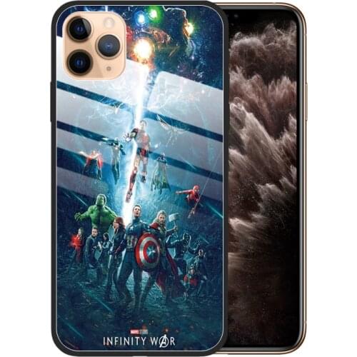 Disney Marvel Mobile Phone Cases for IPhone XR 11 XS 11pro Max 7plus 8plus 12 Pro Max The Avengers 3D Cartoon Print Glass Case
