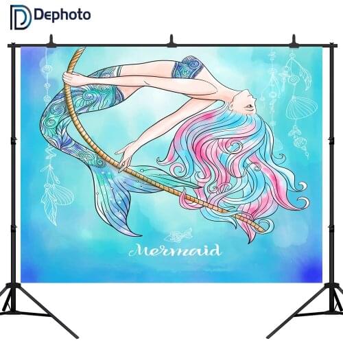 DePhoto Little Mermaid backdrop undersea birthday party baby shower custom background fund camera photographic professional