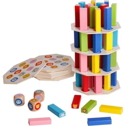 Kids Wooden Colorful Animal Pattern Blocks Stacking Building Block Toys Educational Cognition Match Game
