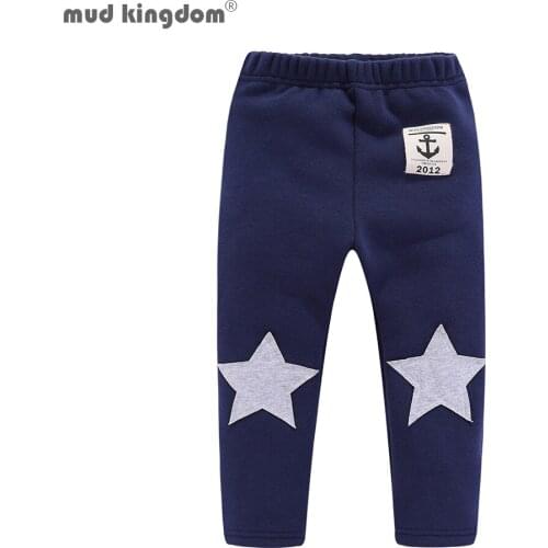 Mudkingdom Boys Girls Pants Thicken Winter Warm Kids Trousers Star Patch Elastic Waist