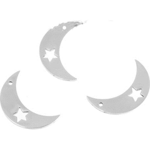 DoreenBeads Fashion Stainless Steel Cut Out Charms Pendant Half Moon Silver Color Geometric Jewelry DIY 25mm x 16mm, 3 PCs