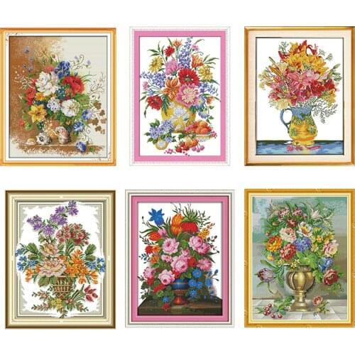 Joy Sunday exquisite flower arrangement vase oil painting cross stitch embroidery kit DIY needlework embroidery home decoration