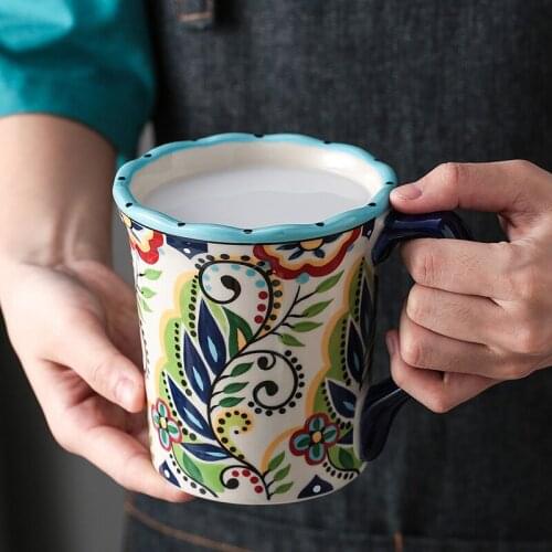 Japanese hand-painted ceramic mug, simple and fashionable drinking cup tea cup milk breakfast cup office home coffee cup
