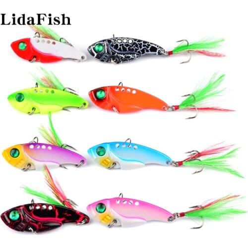 LIDAFISH 5.5CM/11G VIB 3D Eyes Metal Fishing Lure Artificial With Feathers Bass Pike Sequins Hard Bait New 8 Colors