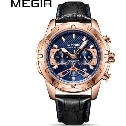 MEGIR Watch Men2021 New Waterproof Multifunctional Chronograph luminous leather Band Sports Quartz Watch luxury Pagani design