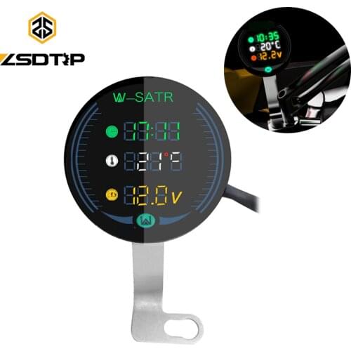 ZSDTRP Motorcycle Waterproof 9-24V 3-in-1 Night Vision Voltmeter Gauge Display Table LED Volt Meter Time Temperature Clock