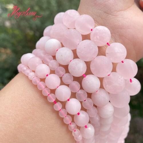 Natural Rose quartz Round Frost Matte Loose spacer Stone Beads For DIY Necklace Bracelets Jewelry Making Strand 15"4/6/8/10/12mm