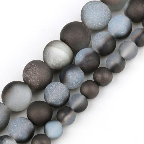 Natural Druzy Agates Rough Beads Dark Gray Cracked Geode Stone Matte Beads for Jewelry Making Needlework Bracelet Necklace 15