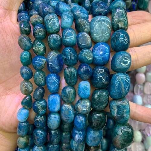 Natural Apatite Stone Beads 15'' Blue Irregular DIY Loose Beads For Jewelry Making Beads Necklace Bracelet For Women Men Gift