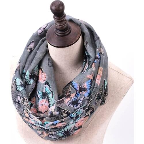 New Fashion Butterfly Print Infinity Scarf For Women Winter Pashmina Circle Ring Scarves Ladies Animal Printed Loop Shawl