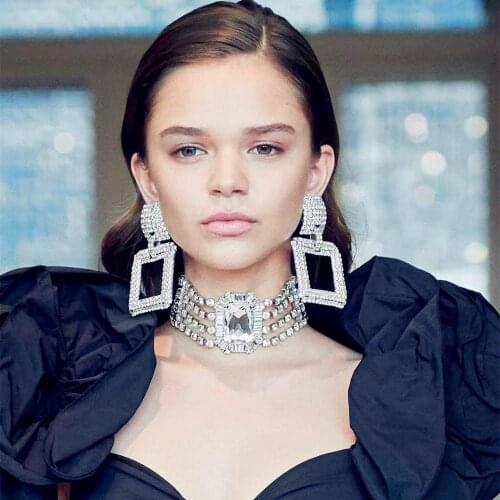 New Fashion Rhinestone Shiny Square Earrings Womens Jewelry Hot Sale Dress Showcase Model Earring Accessories