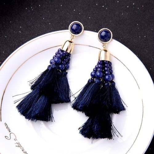 Bulk Price Purple Acrylic Bead Tassel Line Fashion Long Drop Earrings Hot Sale Ethnic Bohemia Pendant Earrings Jewelry Wholesale