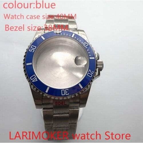 Suitable for NH35 NH36 Miyota 8215 40mm sapphire glass 904L stainless steel case sealing bottom cover, with bezel blue