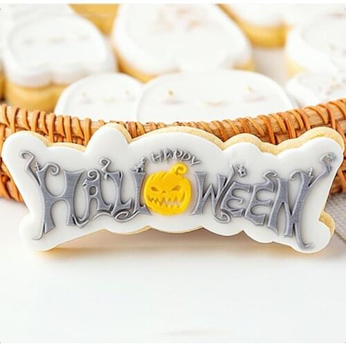 Cake Cookie Happy Halloween Embossed mold Impress Biscuit Cookie Mould Cutter Press Ghost Stamp Embosser Fondant Cake Mold
