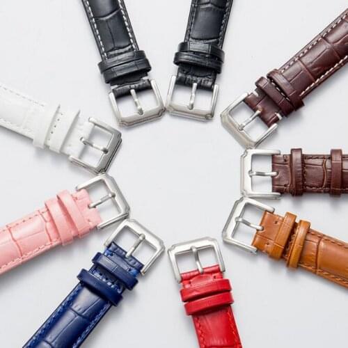 Neway Genuine Leather Watch Band Wrist Strap 16 18mm 20mm 22mm 24mm Steel Buckle Replacement Bracelet Belt Men Women Black Brown